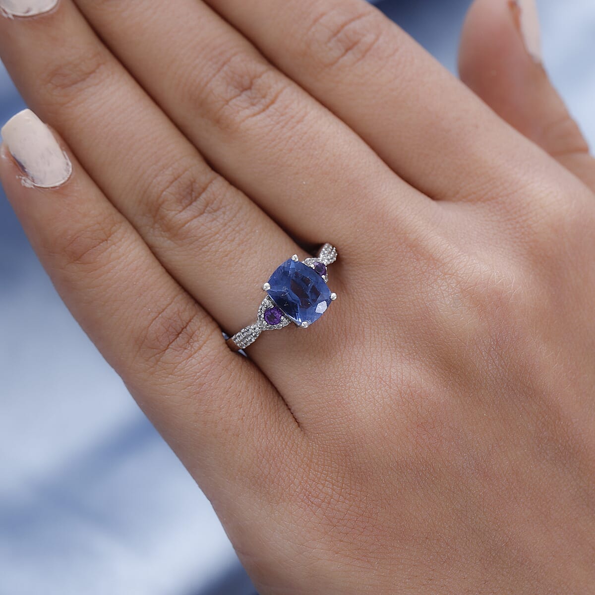 Color Change Fluorite and Multi Gemstone Ring in Platinum Over Sterling Silver (Size 6.0) 2.75 ctw image number 2