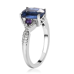 Color Change Fluorite and Multi Gemstone Ring in Platinum Over Sterling Silver (Size 6.0) 2.75 ctw