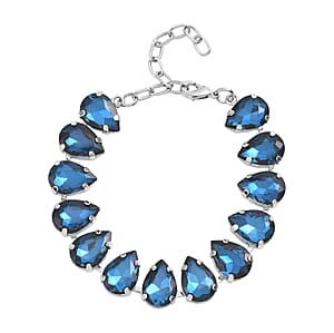 Simulated Blue Topaz Tennis Bracelet in Silvertone (7.50-9.50In)
