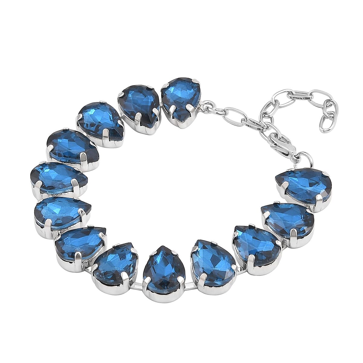 Simulated Blue Topaz Tennis Bracelet in Silvertone (7.50-9.50In) image number 2