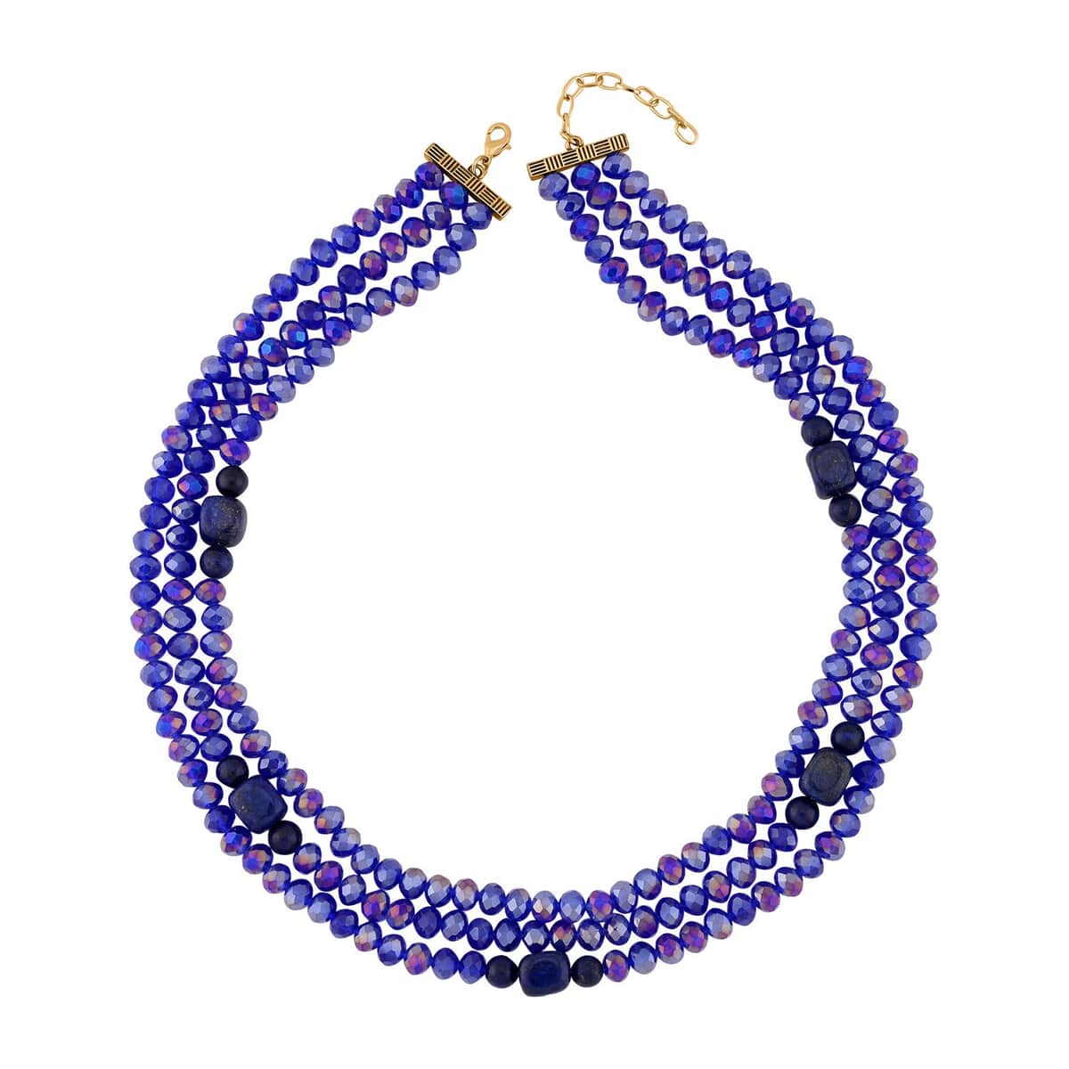 Lapis Lazuli and Blue Glass Beaded Multi Strand Necklace 20-22 Inches in Goldtone 15.00 ctw image number 0