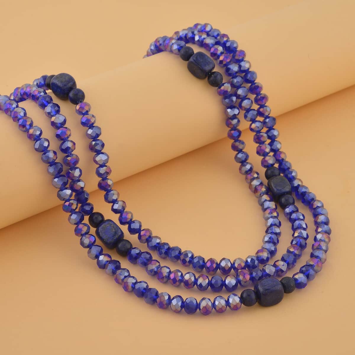 Lapis Lazuli and Blue Glass Beaded Multi Strand Necklace 20-22 Inches in Goldtone 15.00 ctw image number 1