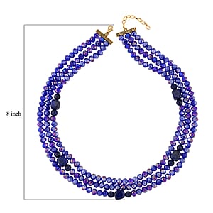 Lapis Lazuli and Blue Glass Beaded Multi Strand Necklace 20-22 Inches in Goldtone 15.00 ctw