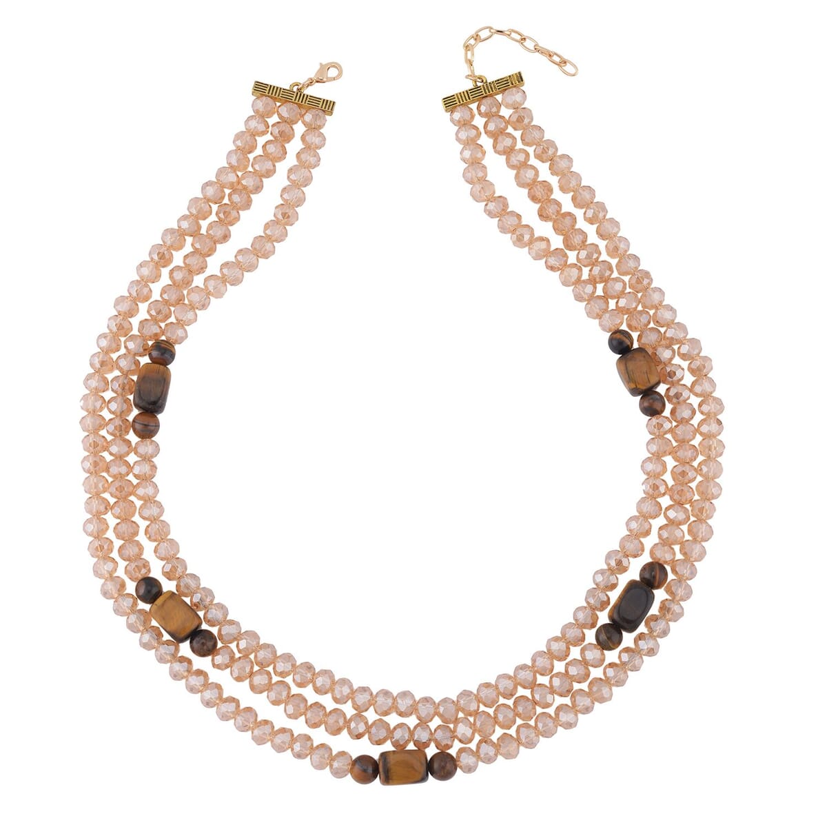 Yellow Tiger's Eye and Champagne Glass Beaded Multi Strand Necklace 20-22 Inches in Goldtone 15.00 ctw image number 0