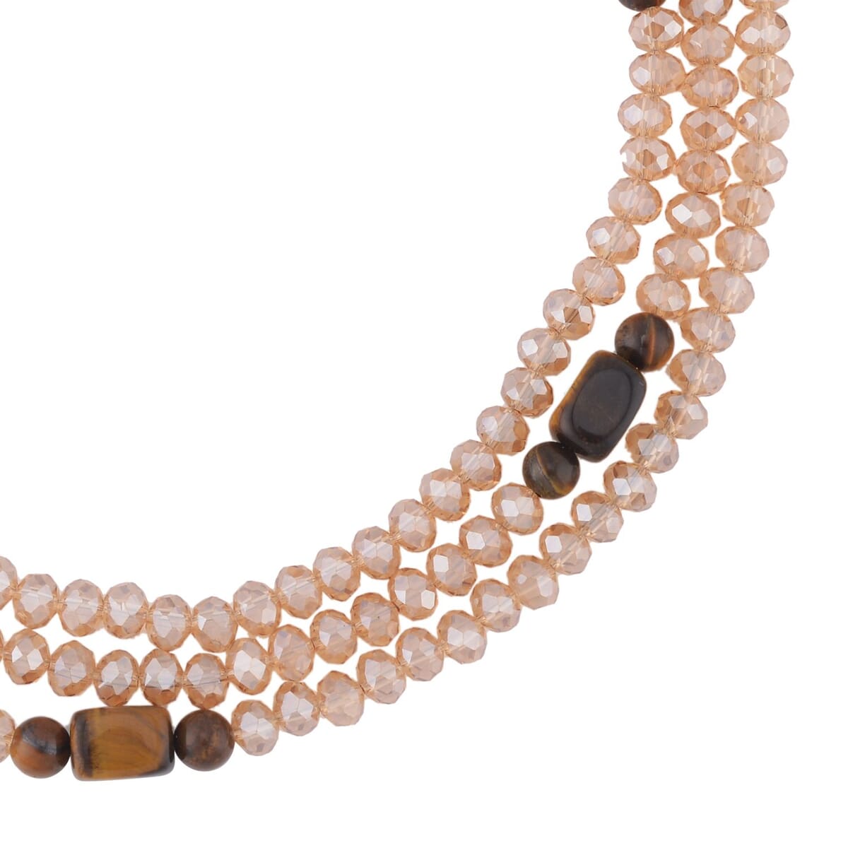 Yellow Tiger's Eye and Champagne Glass Beaded Multi Strand Necklace 20-22 Inches in Goldtone 15.00 ctw image number 2
