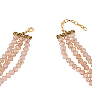 Yellow Tiger's Eye and Champagne Glass Beaded Multi Strand Necklace 20-22 Inches in Goldtone 15.00 ctw