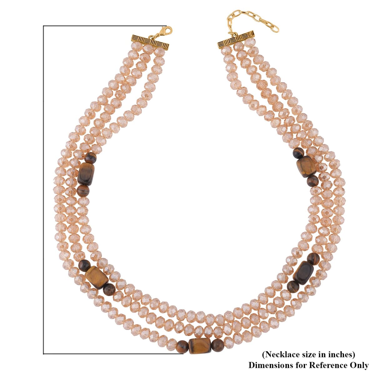 Yellow Tiger's Eye and Champagne Glass Beaded Multi Strand Necklace 20-22 Inches in Goldtone 15.00 ctw image number 4