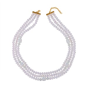 Opalite and White Glass Beaded Multi Strand Necklace 20-22 Inches in Goldtone 15.00 ctw