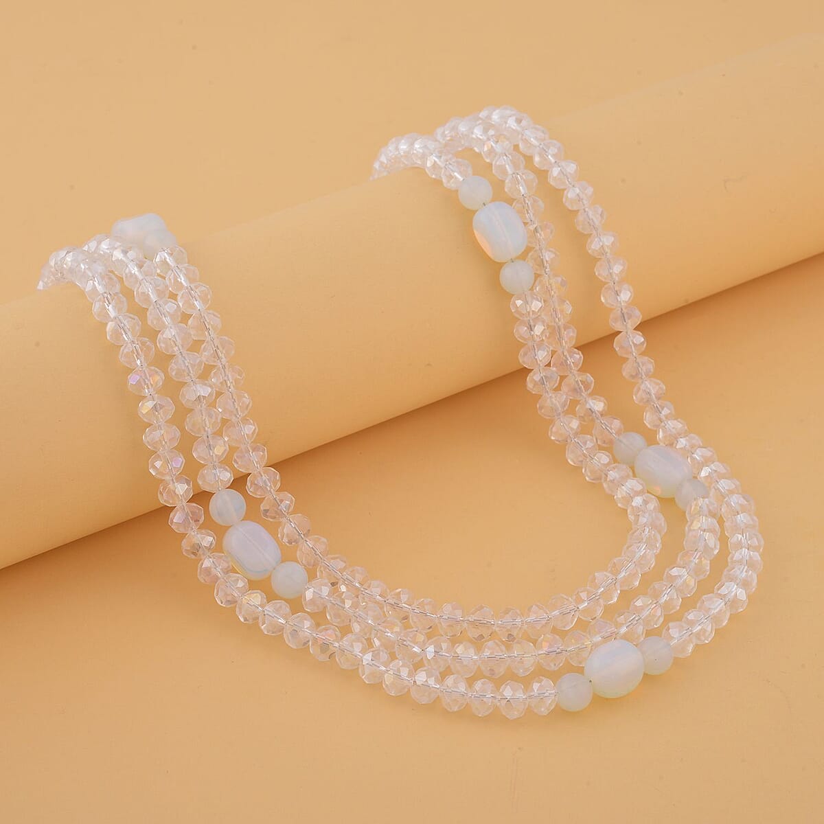 Opalite and White Glass Beaded Multi Strand Necklace 20-22 Inches in Goldtone 15.00 ctw image number 1