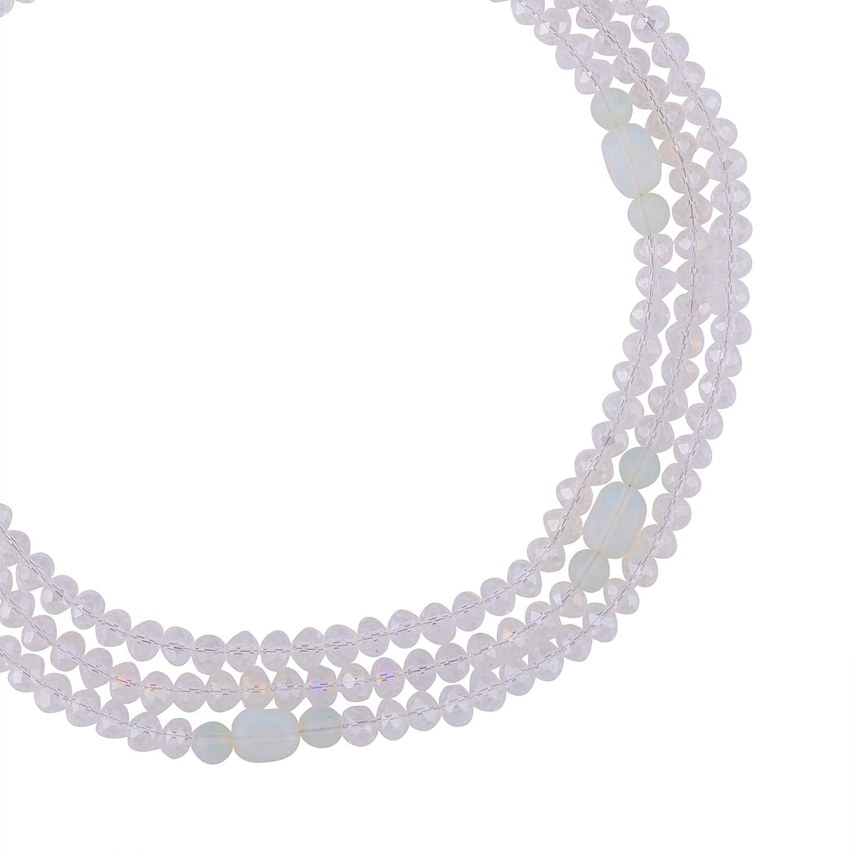 Opalite and White Glass Beaded Multi Strand Necklace 20-22 Inches in Goldtone 15.00 ctw image number 2
