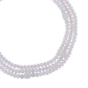 Opalite and White Glass Beaded Multi Strand Necklace 20-22 Inches in Goldtone 15.00 ctw