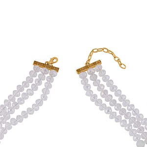 Opalite and White Glass Beaded Multi Strand Necklace 20-22 Inches in Goldtone 15.00 ctw