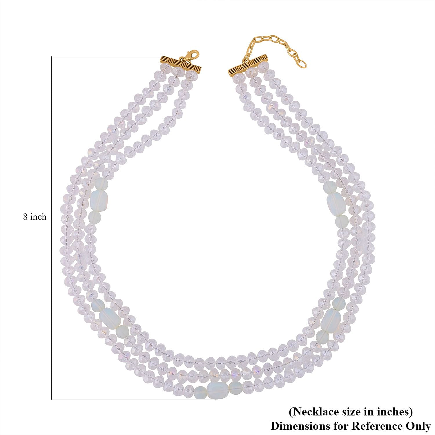 Opalite and White Glass Beaded Multi Strand Necklace 20-22 Inches in Goldtone 15.00 ctw