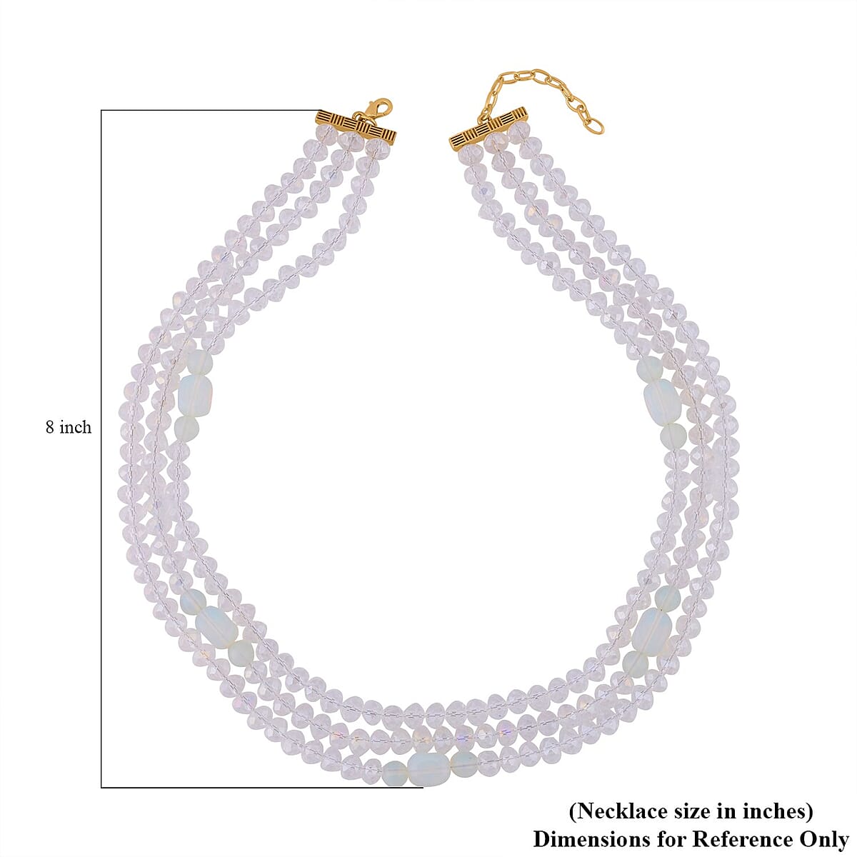 Opalite and White Glass Beaded Multi Strand Necklace 20-22 Inches in Goldtone 15.00 ctw image number 4