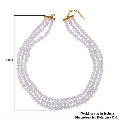 Opalite and White Glass Beaded Multi Strand Necklace 20-22 Inches in Goldtone 15.00 ctw