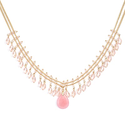 Galilea Rose Quartz and Pink Glass Beaded Necklace 20-22 Inches in Goldtone 30.00 ctw