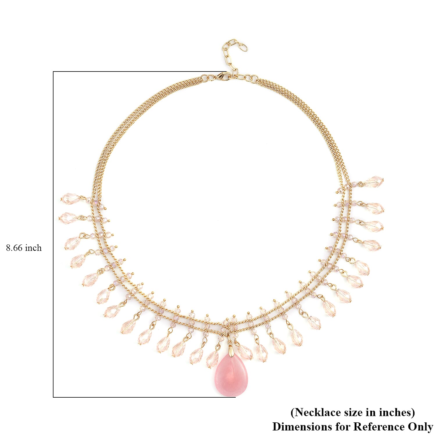 Galilea Rose Quartz and Pink Glass Beaded Necklace 20-22 Inches in Goldtone 30.00 ctw