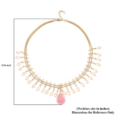 Galilea Rose Quartz and Pink Glass Beaded Necklace 20-22 Inches in Goldtone 30.00 ctw
