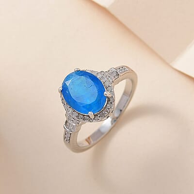 Malgache Neon Apatite and Diamond Ring in Platinum Over Sterling Silver (Size 10.0) 2.80 ctw