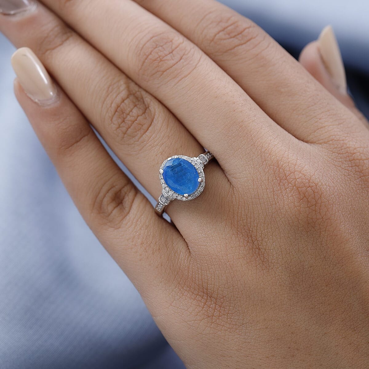 Malgache Neon Apatite and Diamond Ring in Platinum Over Sterling Silver (Size 6.0) 3.20 ctw (Delivery in 5-7 Business Days) image number 2