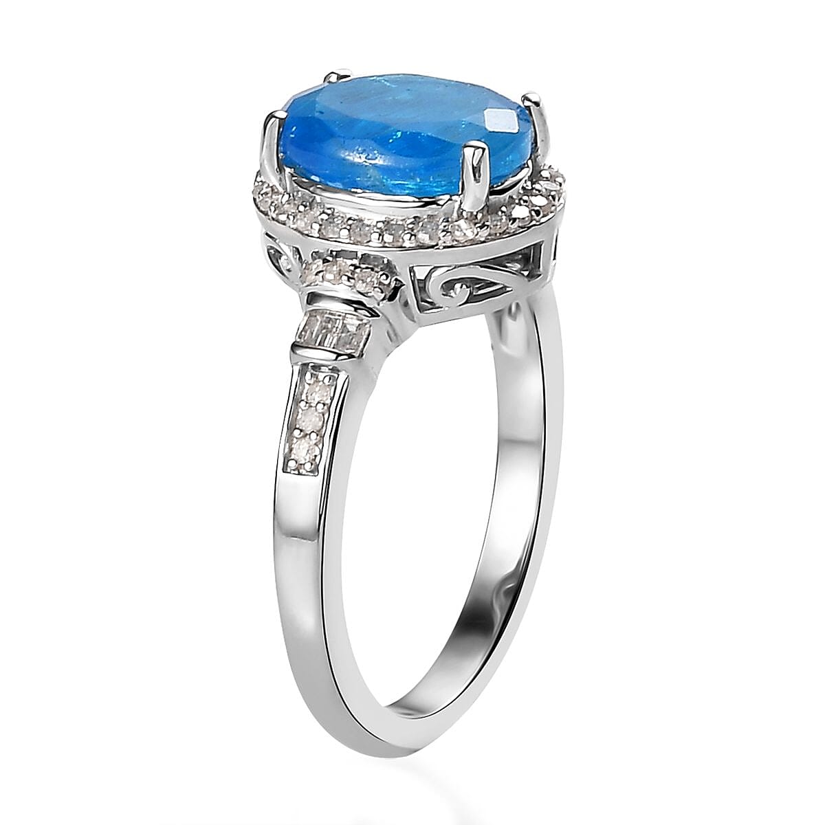 Malgache Neon Apatite and Diamond Ring in Platinum Over Sterling Silver (Size 6.0) 3.20 ctw (Delivery in 5-7 Business Days) image number 3