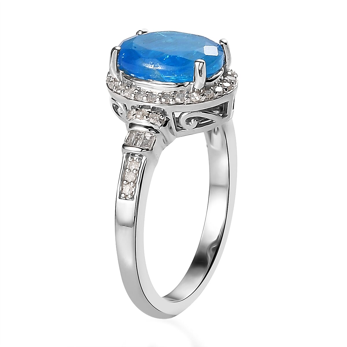 Malgache Neon Apatite and Diamond Ring in Platinum Over Sterling Silver (Size 7.0) 2.80 ctw image number 3