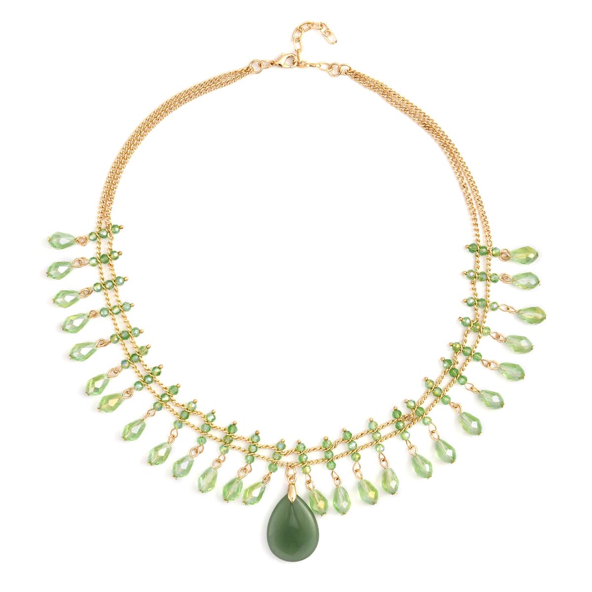 Green Aventurine and Green Glass Beaded Necklace 20-22 Inches in Goldtone 30.00 ctw image number 0