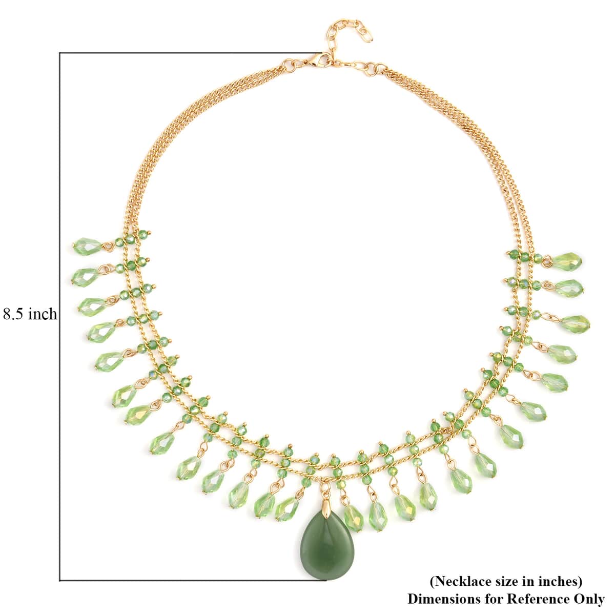 Green Aventurine and Green Glass Beaded Necklace 20-22 Inches in Goldtone 30.00 ctw image number 3