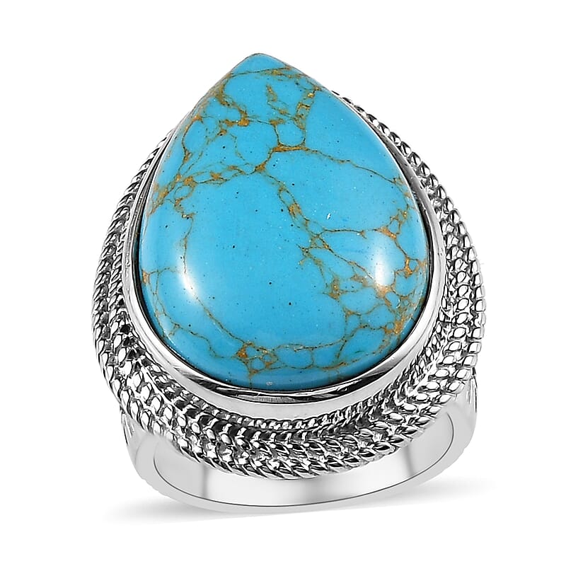 Mojave Blue Turquoise Solitaire Ring in Platinum Over Copper with Magnet (Size 10.0) 16.35 ctw