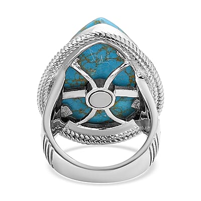 Mojave Blue Turquoise Solitaire Ring in Platinum Over Copper with Magnet (Size 10.0) 16.35 ctw