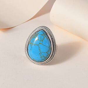 Mojave Blue Turquoise Solitaire Ring in Platinum Over Copper with Magnet (Size 7.0) 16.35 ctw