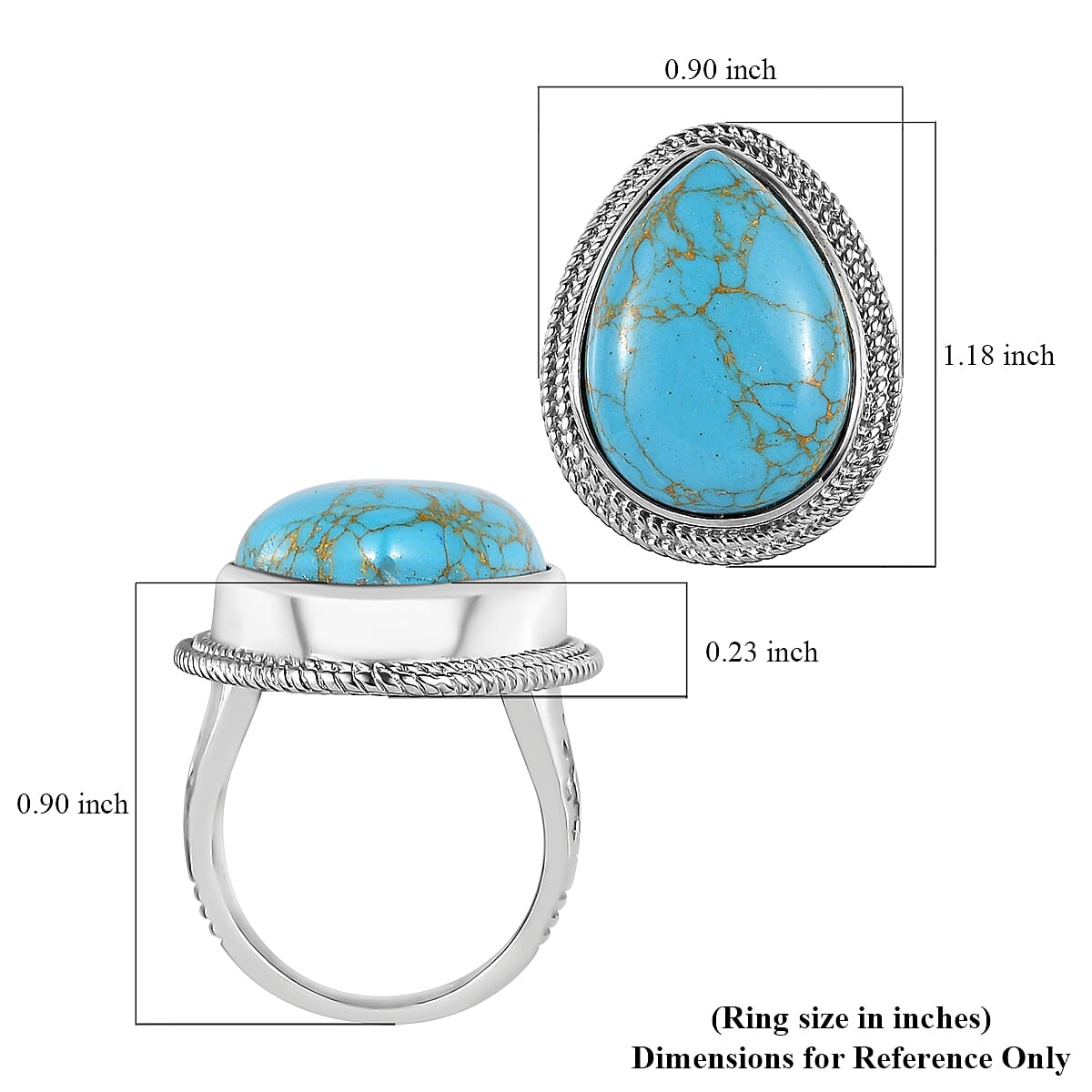 Mojave Blue Turquoise Solitaire Ring in Platinum Over Copper with Magnet (Size 7.0) 16.35 ctw image number 5