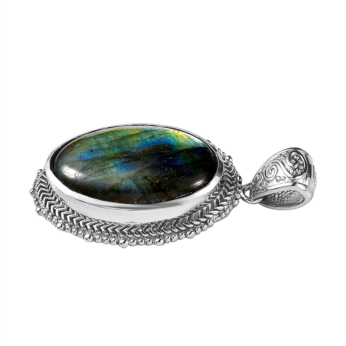 Malagasy Labradorite Solitaire Pendant in Platinum Over Copper with Magnet 37.90 ctw