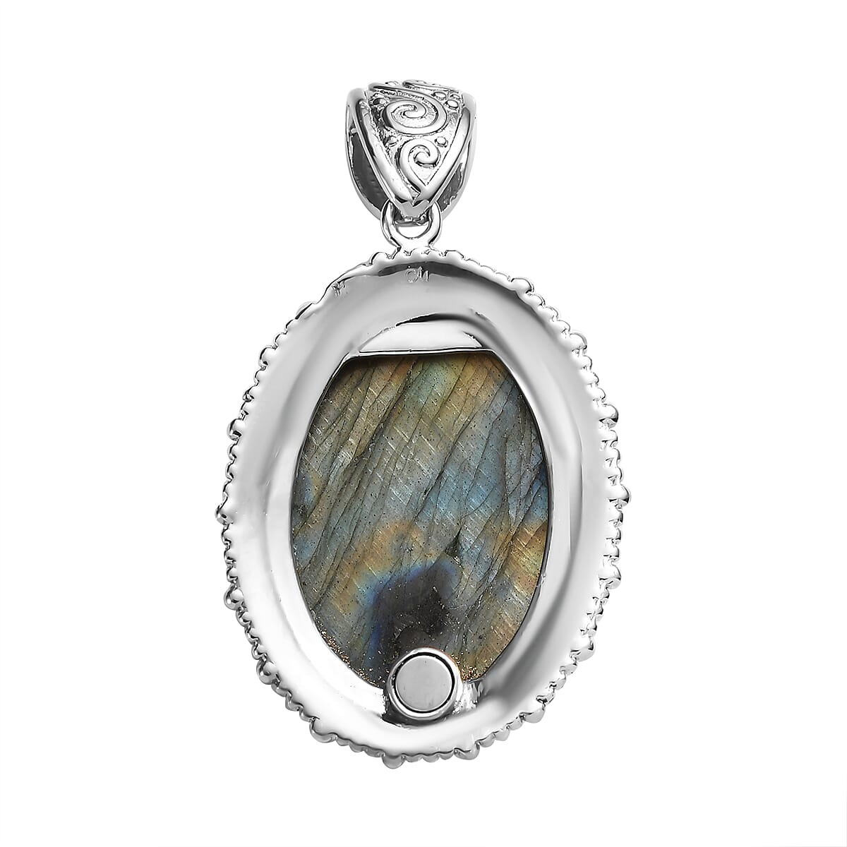 Malagasy Labradorite Solitaire Pendant in Platinum Over Copper with Magnet 37.90 ctw