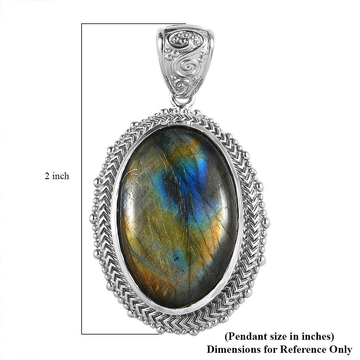 Malagasy Labradorite Solitaire Pendant in Platinum Over Copper with Magnet 37.90 ctw