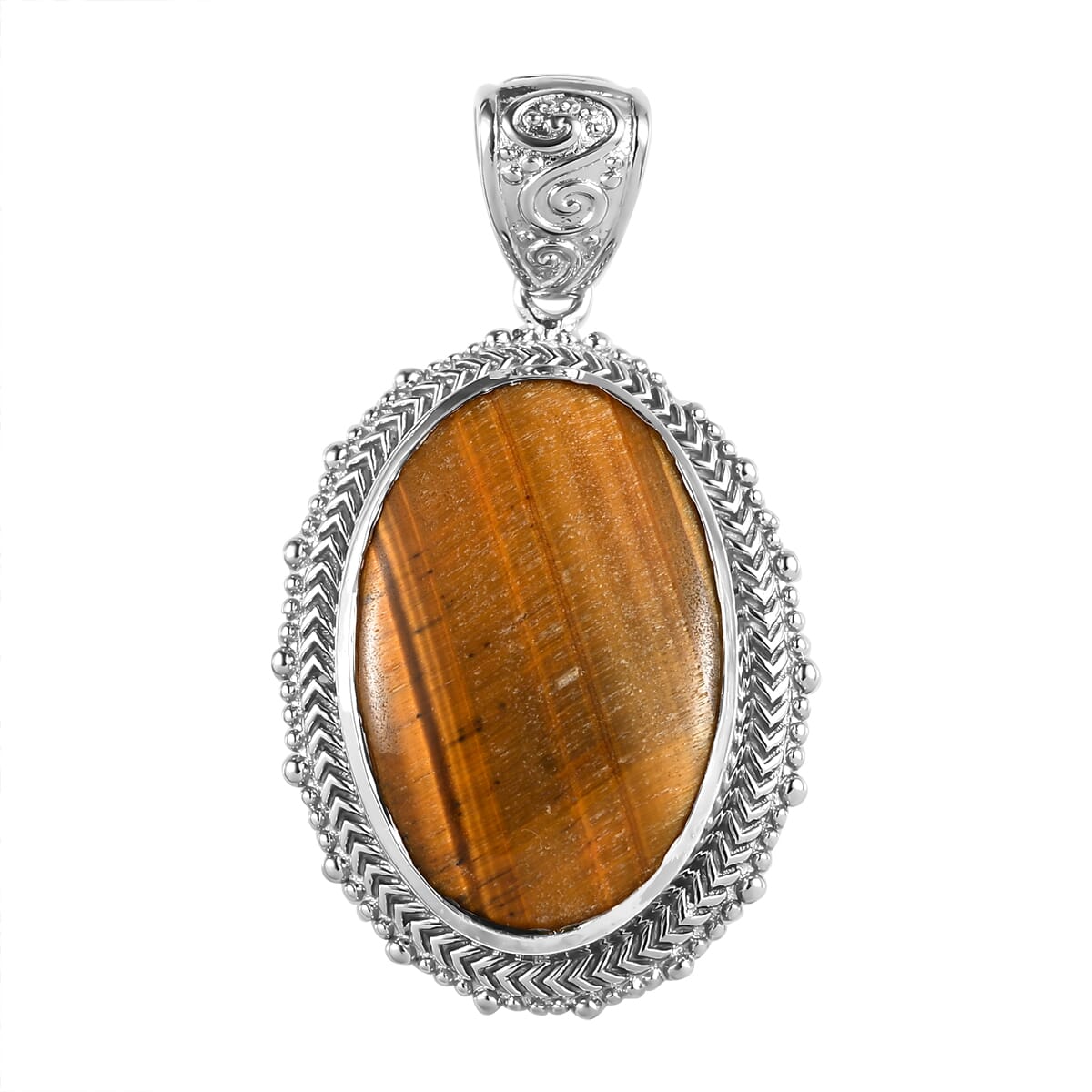 Tiger's Eye Solitaire Pendant without Chain in Platinum Over Copper with Magnet 31.65 ctw image number 0