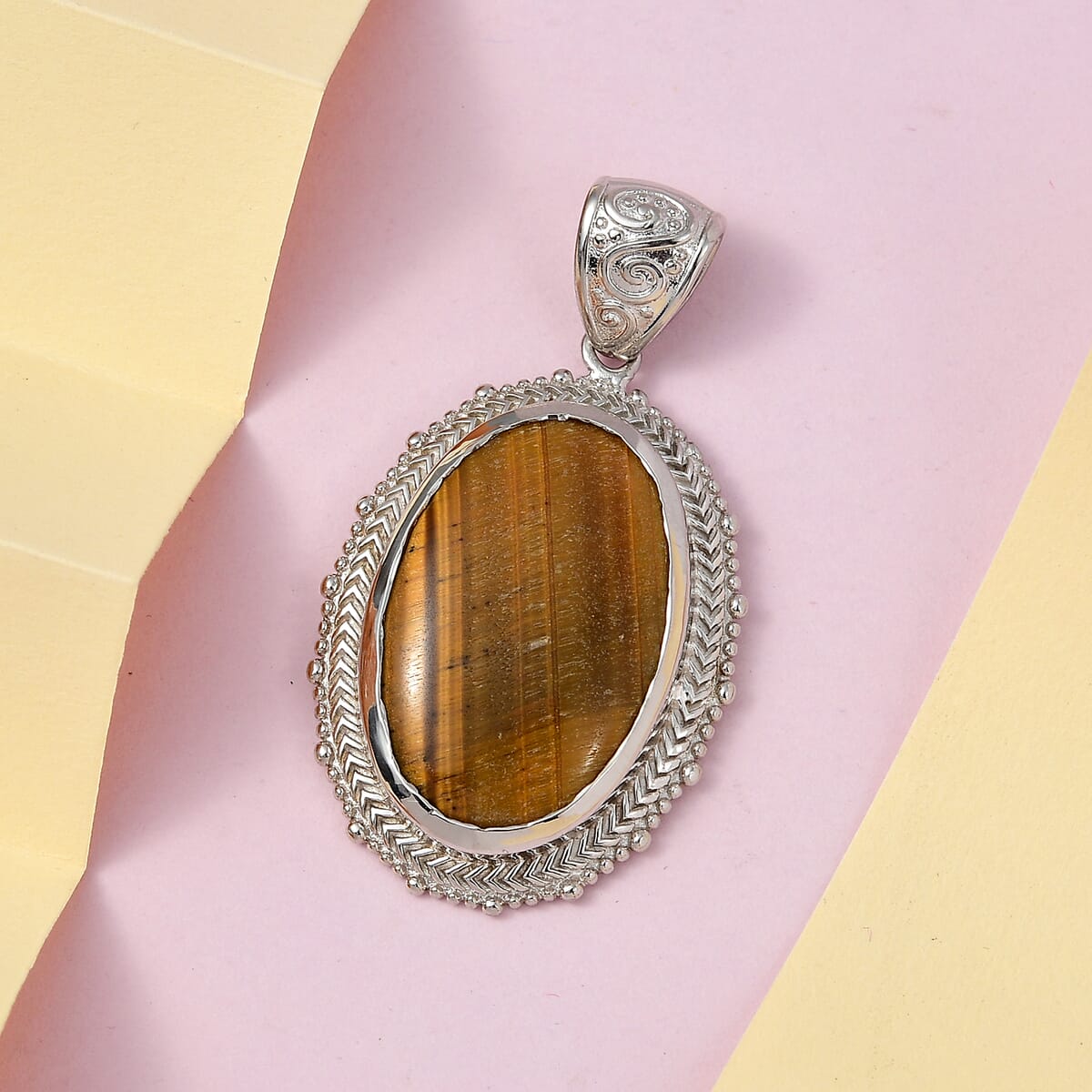 Tiger's Eye Solitaire Pendant without Chain in Platinum Over Copper with Magnet 31.65 ctw image number 1