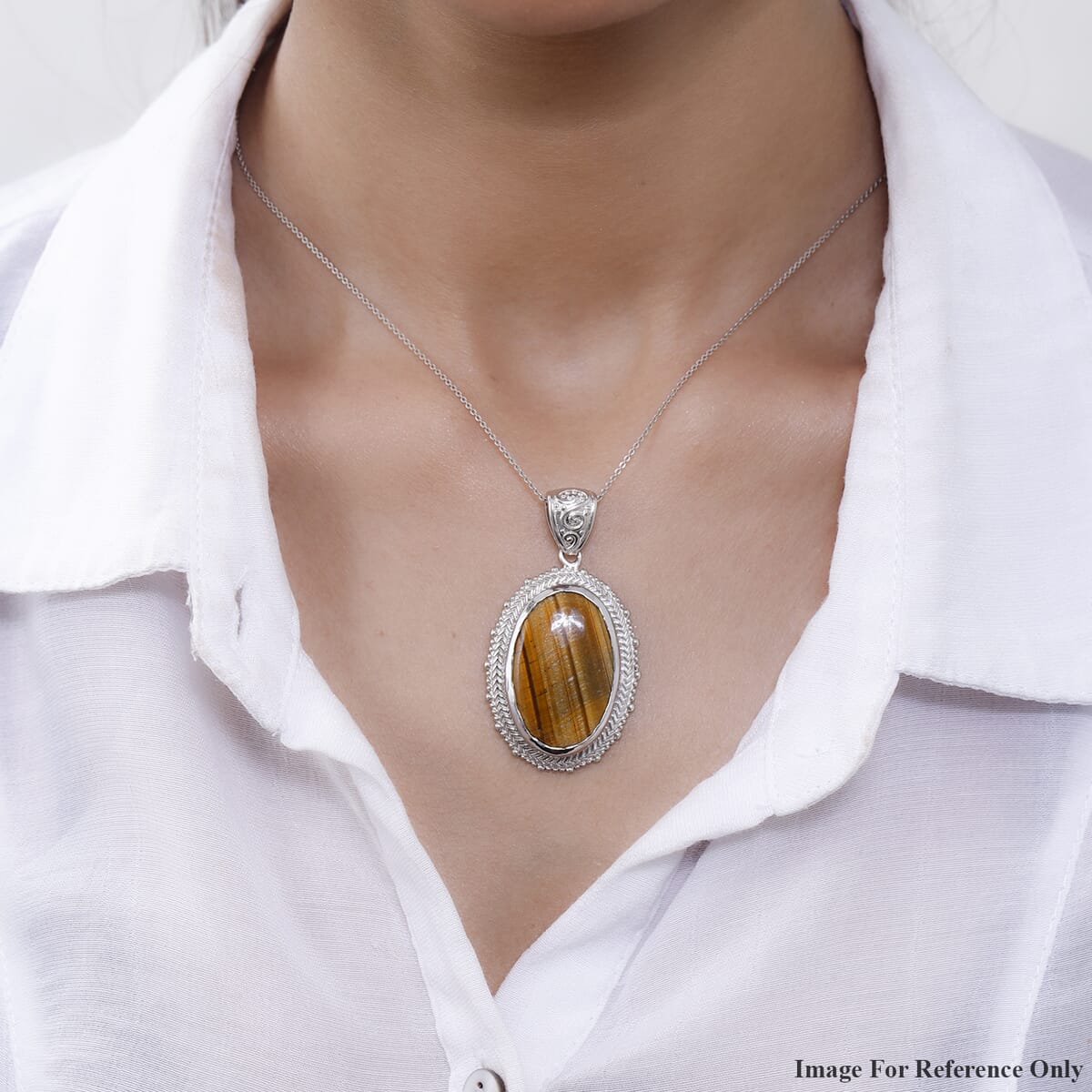 Tiger's Eye Solitaire Pendant without Chain in Platinum Over Copper with Magnet 31.65 ctw image number 2