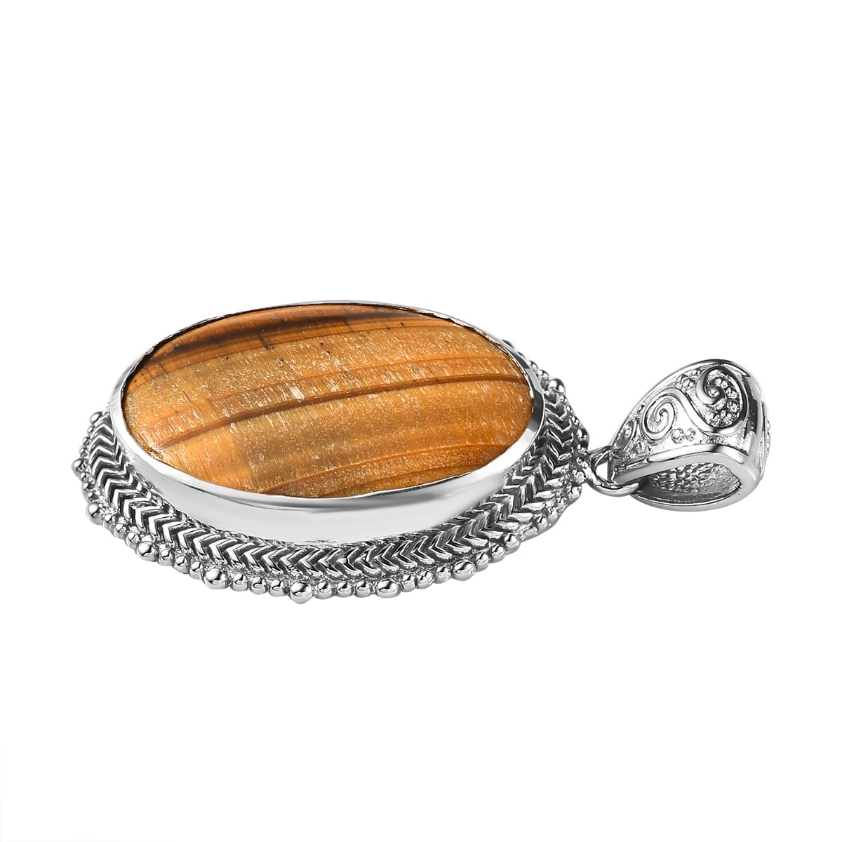 Tiger's Eye Solitaire Pendant without Chain in Platinum Over Copper with Magnet 31.65 ctw image number 3