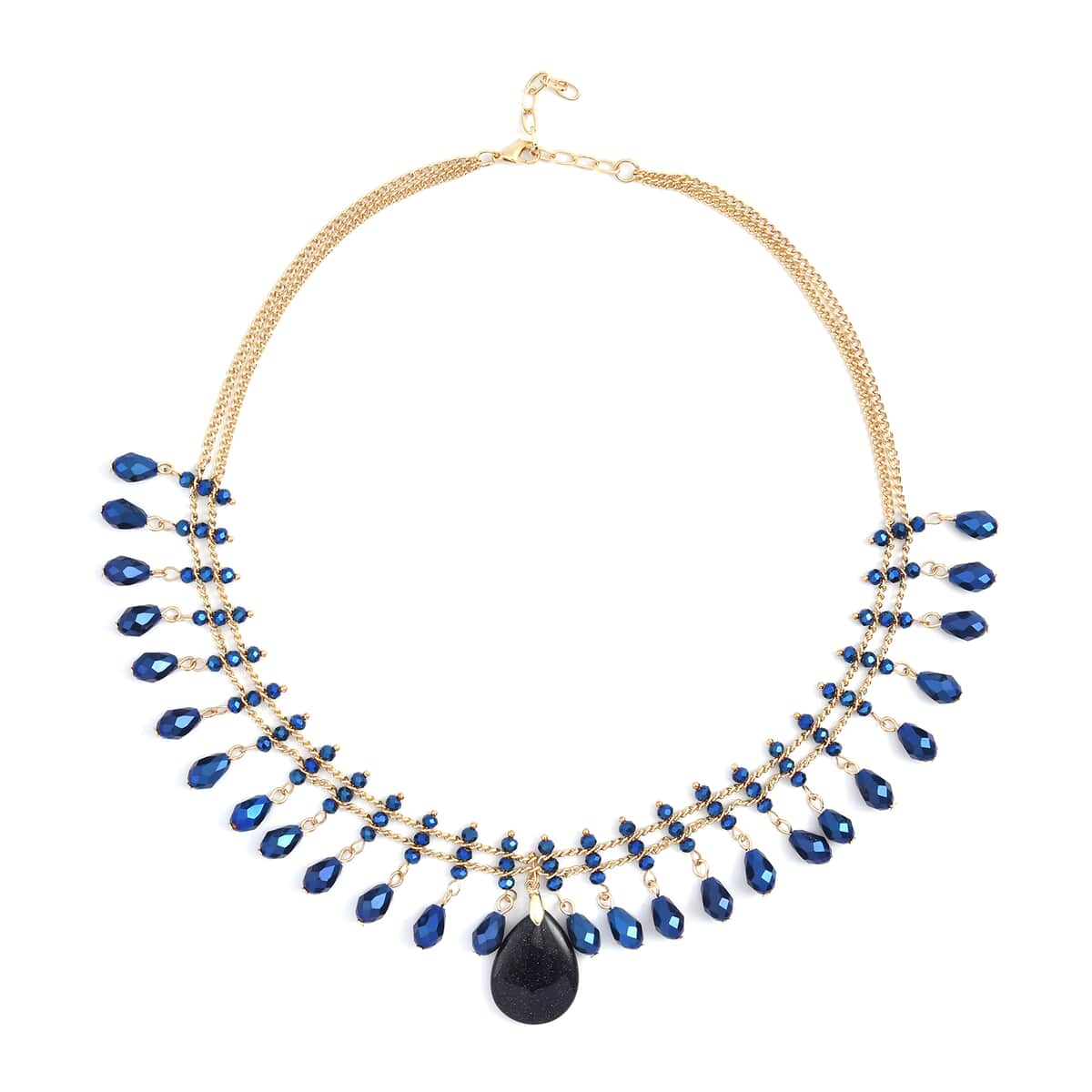 Blue Sandstone and Blue Glass Beaded Necklace 20-22 Inches in Goldtone 30.00 ctw image number 0