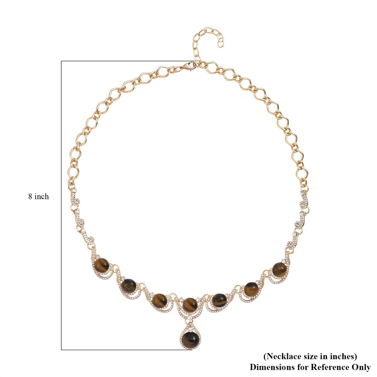Yellow Tiger's Eye and Austrian Crystal Necklace 20-22 Inches in Goldtone 30.00 ctw image number 4