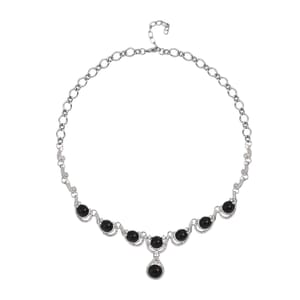 Black Obsidian and Austrian Crystal Necklace (20-22 Inches) in Silvertone 30.00 ctw