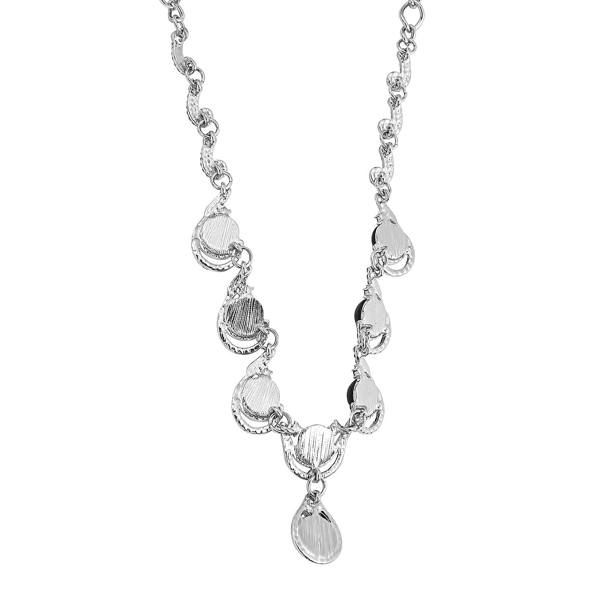 Black Obsidian and Austrian Crystal Necklace (20-22 Inches) in Silvertone 30.00 ctw image number 3