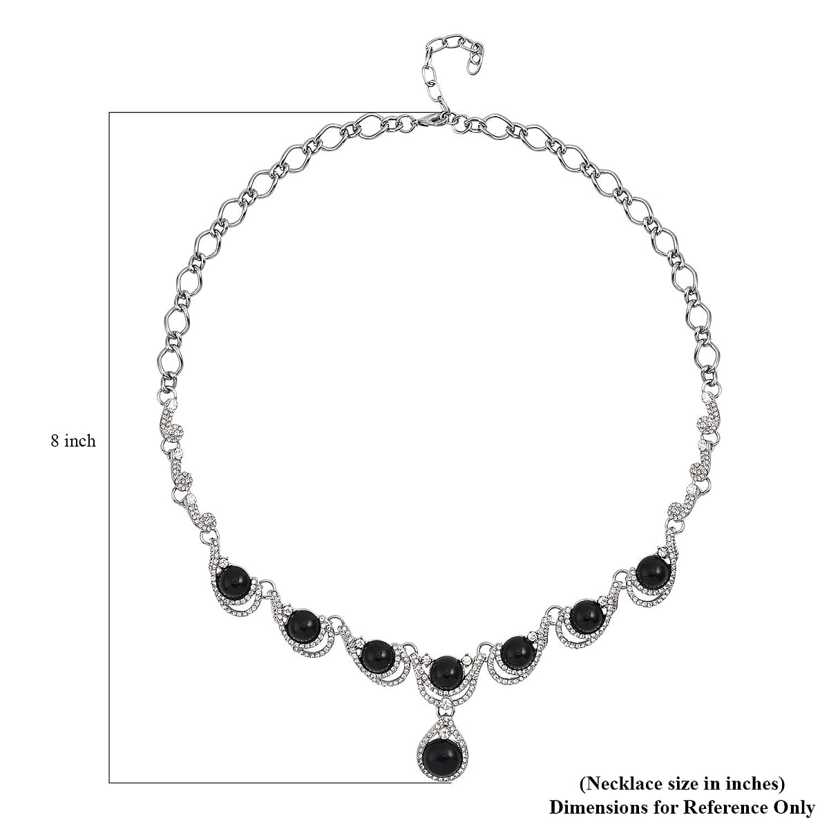 Black Obsidian and Austrian Crystal Necklace (20-22 Inches) in Silvertone 30.00 ctw image number 4
