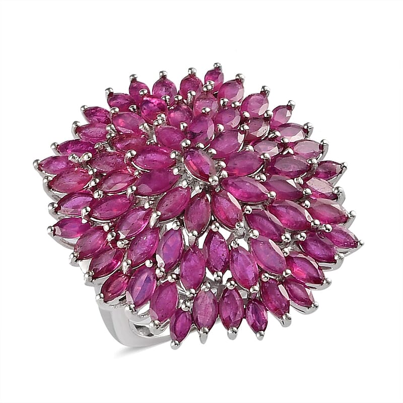 Niassa Ruby (FF) Cluster Ring in Platinum Over Sterling Silver (Size 6.0) 12.35 ctw