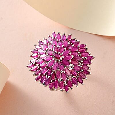 Niassa Ruby (FF) Cluster Ring in Platinum Over Sterling Silver (Size 6.0) 12.35 ctw