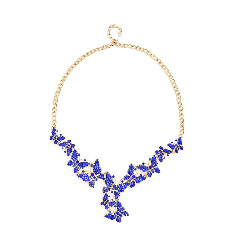 Blue Austrian Crystal Butterfly Necklace 20-22 Inches in Goldtone