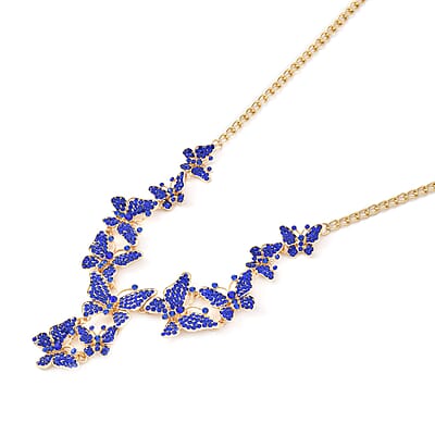 Blue Austrian Crystal Butterfly Necklace 20-22 Inches in Goldtone