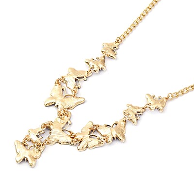 Blue Austrian Crystal Butterfly Necklace 20-22 Inches in Goldtone