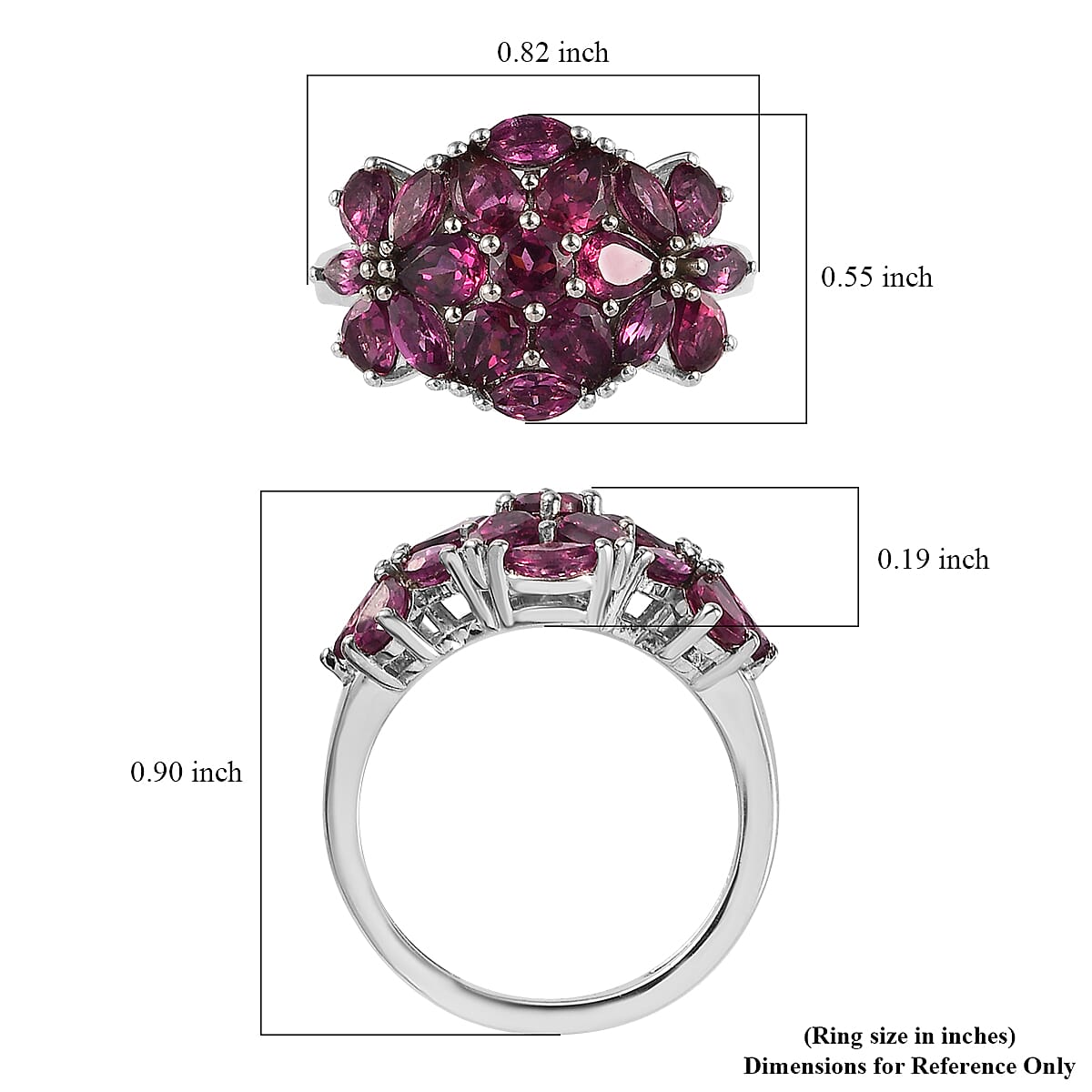 Orissa Rhodolite Garnet Ring in Platinum Over Sterling Silver 3.10 ctw image number 5
